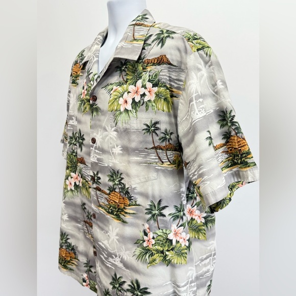 BLUE HAWAII Gray Tropical Print short sleeve button down shirt size XXL. - Picture 4 of 11